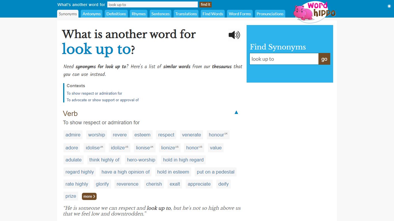 What is another word for look up to - WordHippo